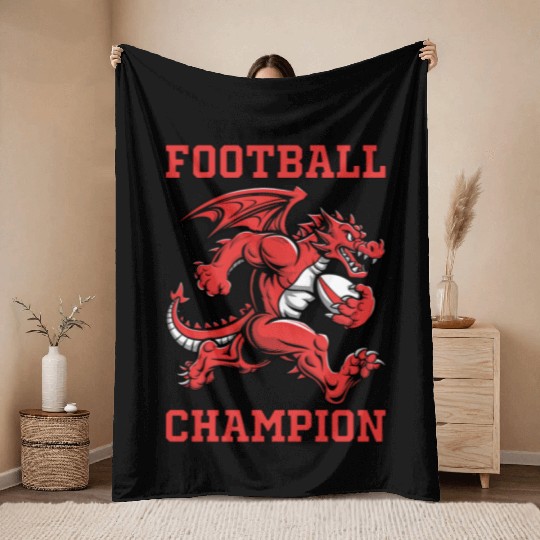 Funny Fantasy Football Champion Dragon Running Throw Blankets