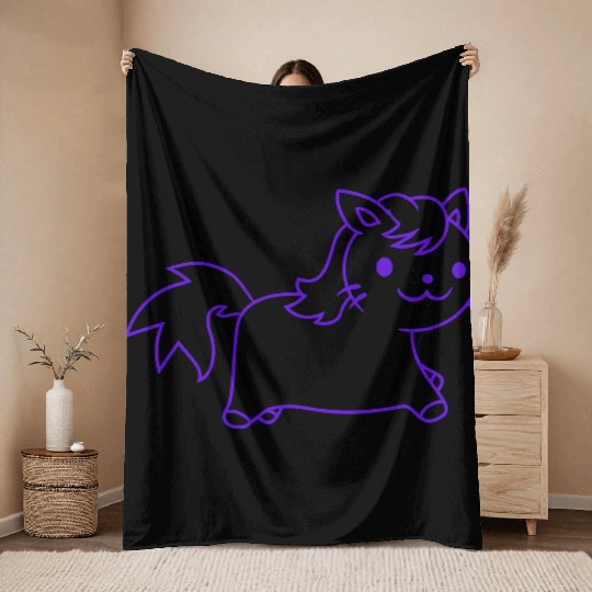 Little Pony Cat Face Little Small Horse Riding Fun Throw Blankets
