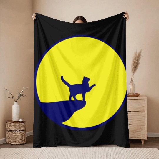 Cat Moon Cliff At Night Werewolf Round Howling Fun Throw Blankets