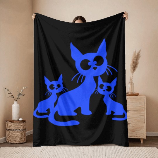 Crazy Cats Family Mom Dad 2 Small Cute Kids Babies Throw Blankets