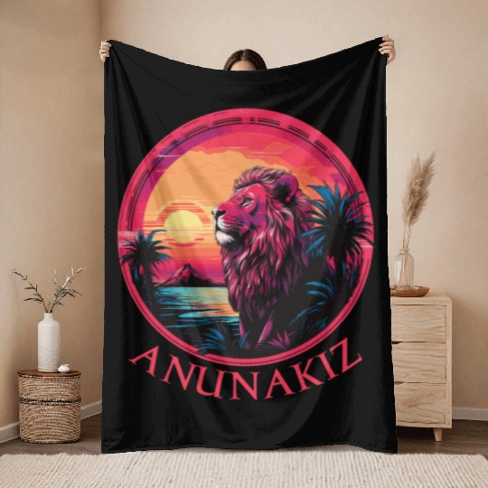 Anunakiz Lion of Ishtar’s Horizon Throw Blankets