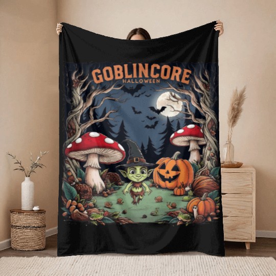Halloween goblincore enchanted forest goblin Throw Blankets