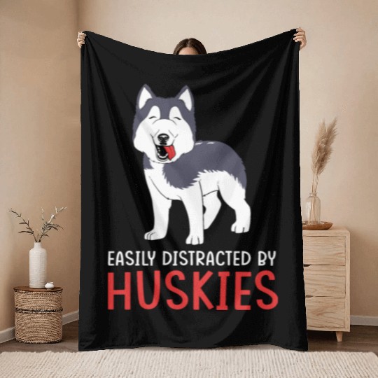 Siberian Husky Dog Easily Distracted By Huskies Throw Blankets