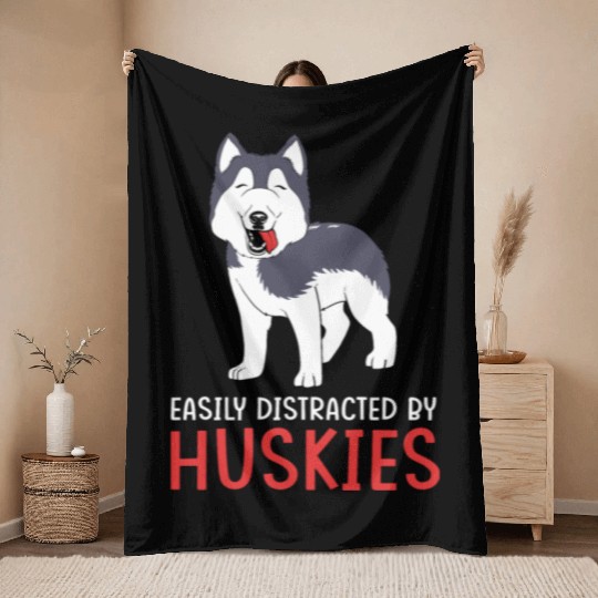 Siberian Husky Dog Easily Distracted By Huskies Throw Blankets
