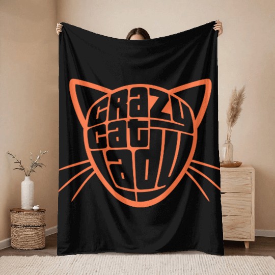 Crazy Cat Lady Text Love Saying Quote Weird Woman Throw Blankets