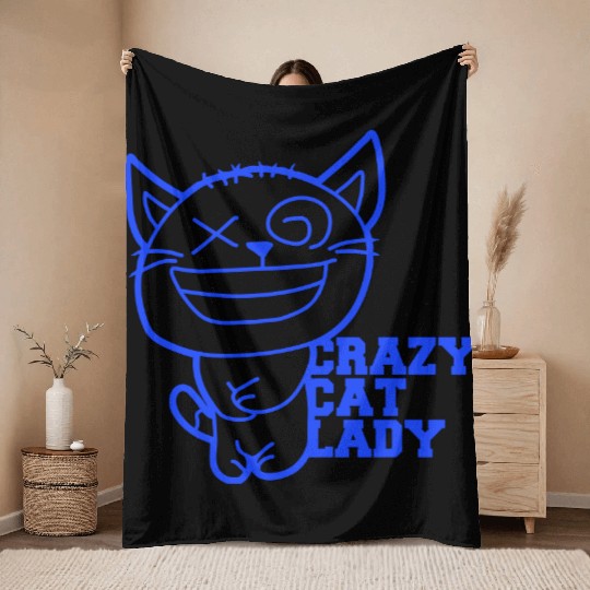 Crazy Cat Lady Text Love Saying Quote Weird Woman Throw Blankets