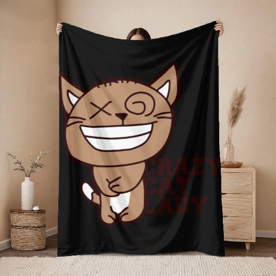 Crazy Cat Lady Text Love Saying Quote Weird Woman Throw Blankets