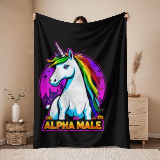 Alpha male LGBT unicorn Halloween Neon Colors Throw Blankets