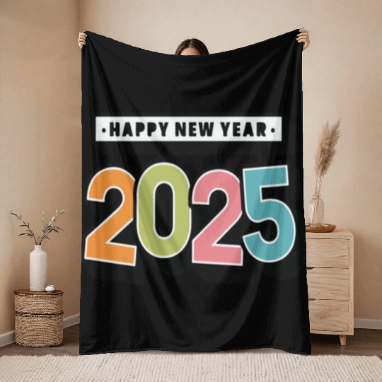 Colorful Happy New Year 2025 Throw Blankets