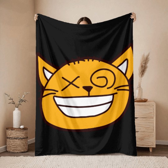 Crazy Cat Weird Funny Eyes Cool Grimace Cartoon Throw Blankets