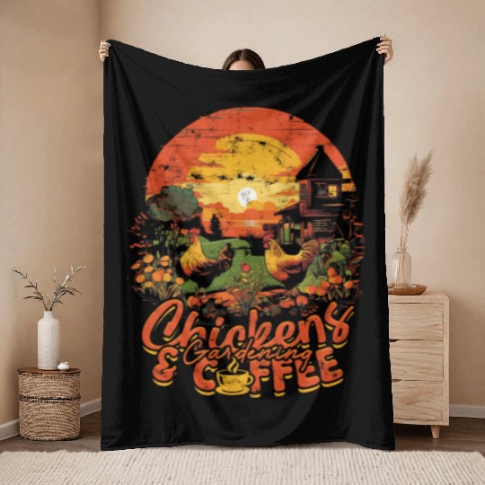 Chickens, Gardening, and Coffee - Gardening Throw Blankets