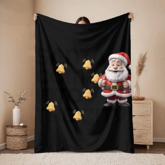 Festive Santa with Jingle Bells Design Throw Blankets