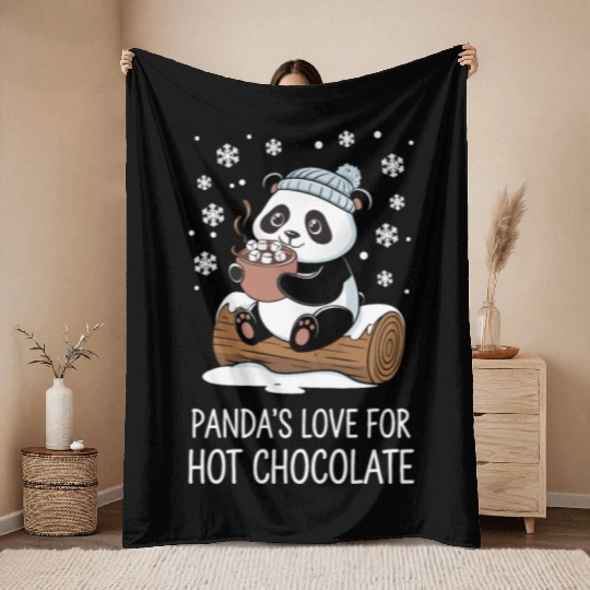 Panda's Love for Hot Chocolate Fun Winter Cozy Throw Blankets
