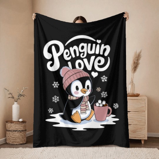 Penguin Love Winter Wonderland Cozy Vibes Throw Blankets