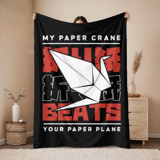 My Paper Crane Beats Your Paper Plane Owl Folding Throw Blankets