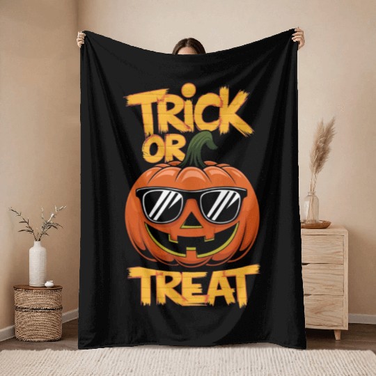 Trick or Treat Halloween Pumpkin Throw Blankets