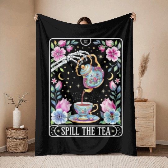 tarot card Spill the Tea skeleton halloween match Throw Blankets