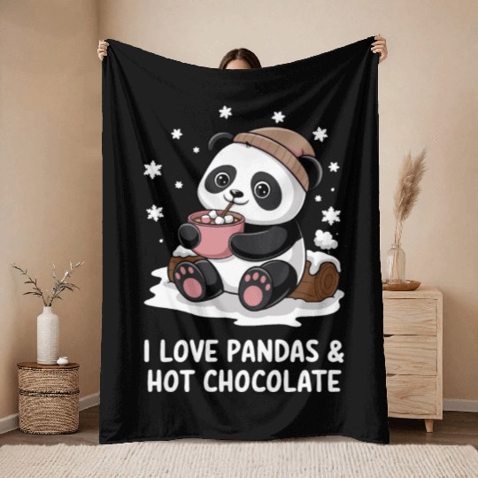 I Love Pandas & Hot Chocolate Cozy Vibes Throw Blankets