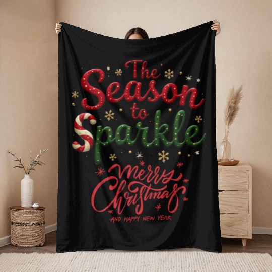 The Season to Sparkle Christmas Typography Throw Blankets