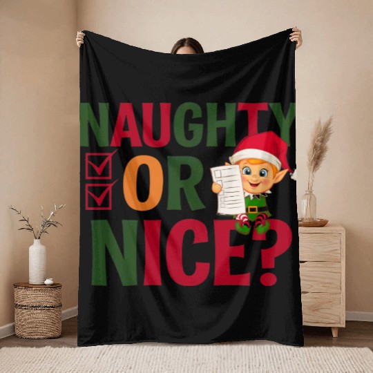 Naughty or Nice Elf Checklist Christmas Fun Throw Blankets