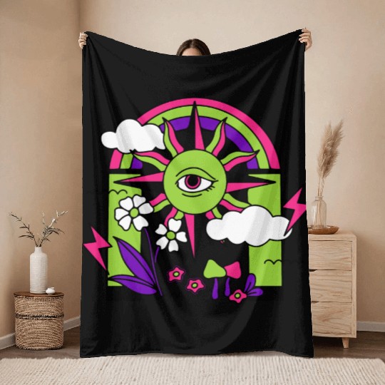 Pink ve Green Psychedelic I Need Space Throw Blankets