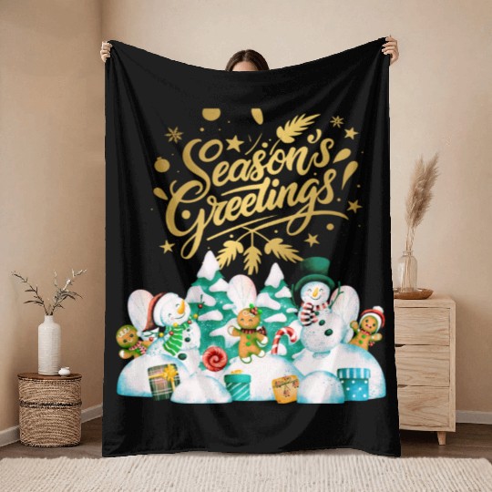 Seasons greetings with friends Throw Blankets