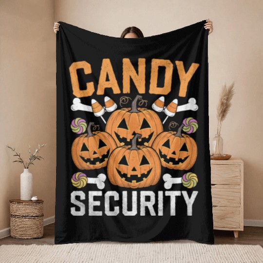 Candy Security Halloween Design Throw Blankets