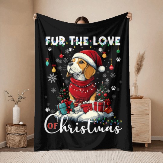 Beagle Christmas Tree Lights Decorations Dog Lover Throw Blankets