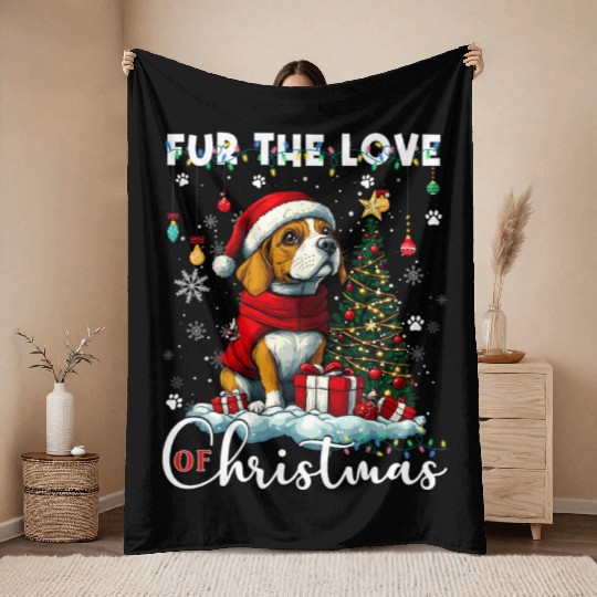 Beagle Christmas Tree Lights Decorations Dog Lover Throw Blankets