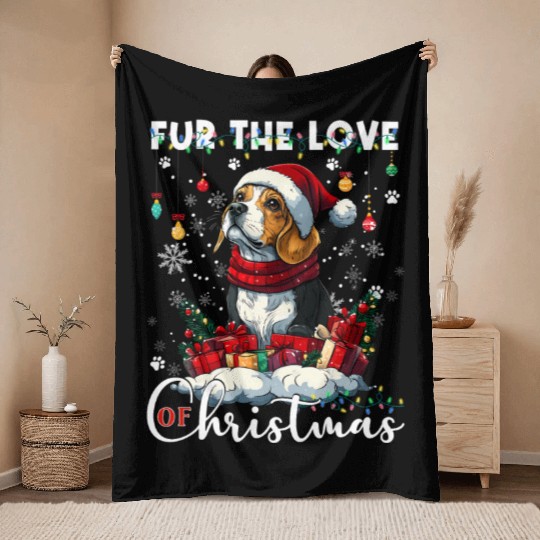 Beagle Christmas Tree Lights Decorations Dog Lover Throw Blankets