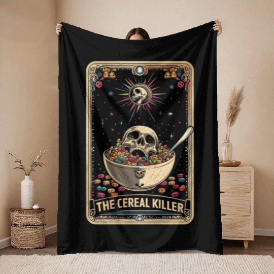 Cereal Killer Tarot Card Horror Movies True Crime Throw Blankets