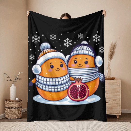 Cozy Winter Fruits: Oranges & Pomegranate Throw Blankets