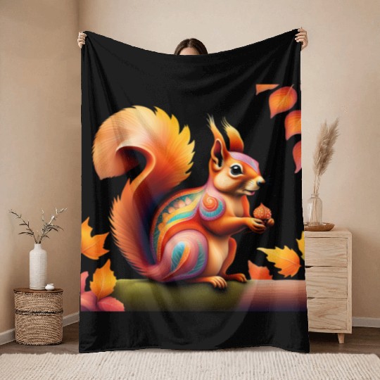 Fall Squirrel Alebrije Throw Blankets