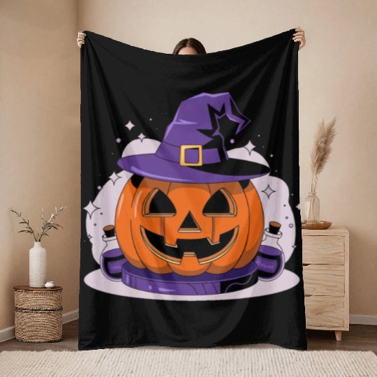 Witchy Jack-O'-Lantern Throw Blankets
