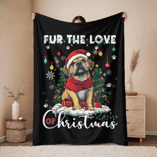 Boxer Christmas Tree Lights Decorations Dog Lover Throw Blankets