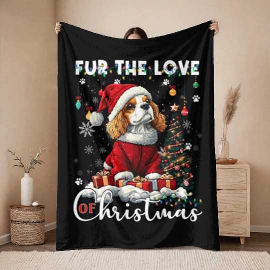 Cavalier King Charles Spaniel Christmas Tree Dog Throw Blankets