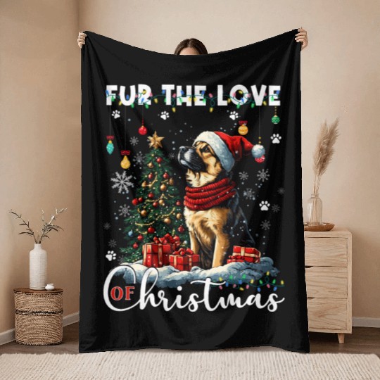German Shepherd Christmas Tree Decorations Dog Throw Blankets
