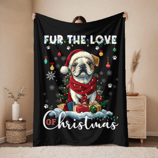 French Bulldog Christmas Tree Decoration Dog Lover Throw Blankets