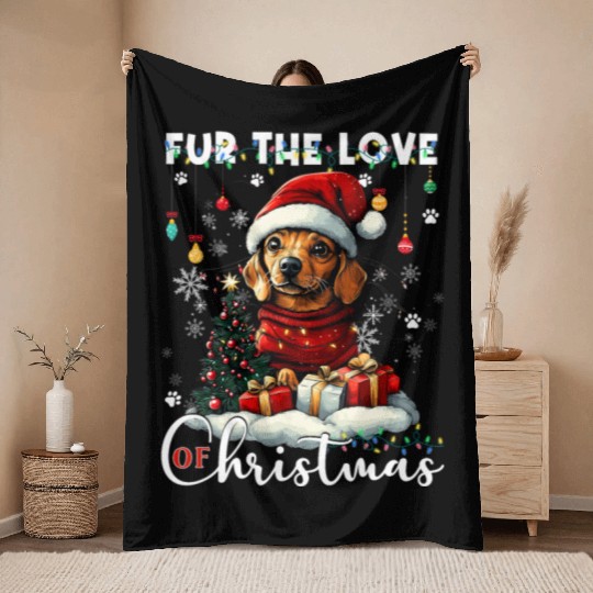 Dachshund Christmas Tree Lights Decorations Dog Throw Blankets