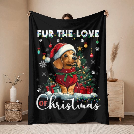 Dachshund Christmas Tree Lights Decorations Dog Throw Blankets