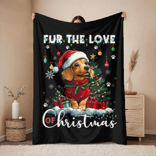 Dachshund Christmas Tree Lights Decorations Dog Throw Blankets