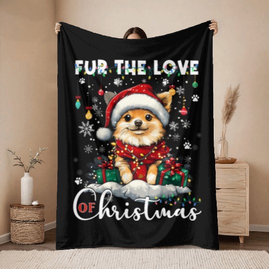 Pomeranian Christmas Tree Decorations Dog Lover Throw Blankets