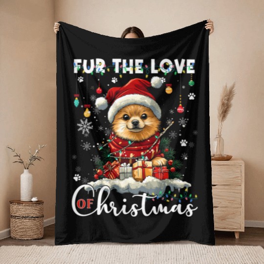 Pomeranian Christmas Tree Decorations Dog Lover Throw Blankets