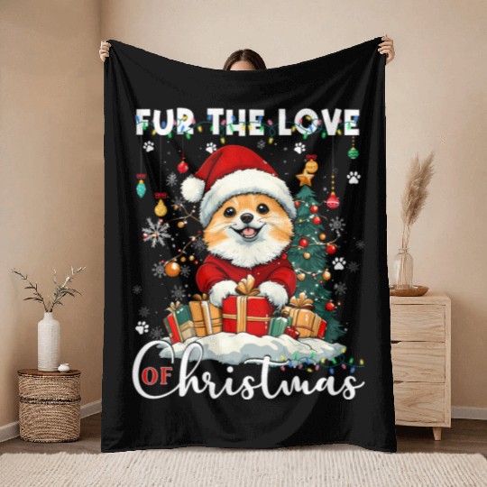 Pomeranian Christmas Tree Decorations Dog Lover Throw Blankets