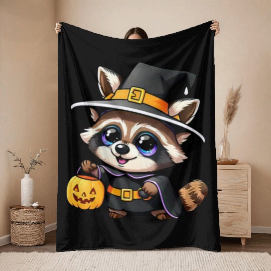 Witchy Raccoon Throw Blankets