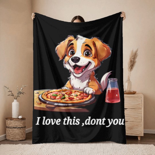 doggy with pizza Throw Blankets