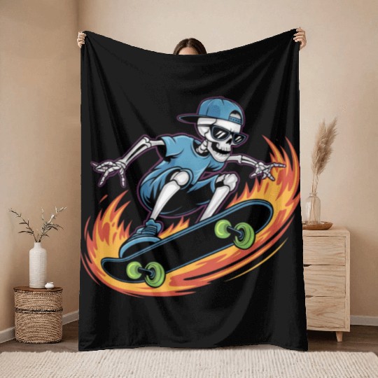 Skater Skeleton Cool Trend Throw Blankets
