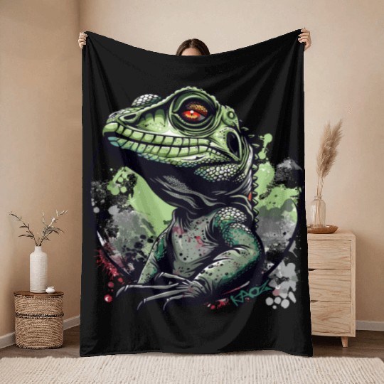 Water Dragon Lizard Throw Blankets