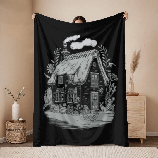 Dark Cottagecore: Cottage in Bloom Throw Blankets