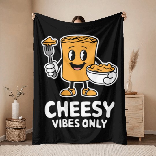 Cheesy Vibes Only Cartoon Delight Throw Blankets